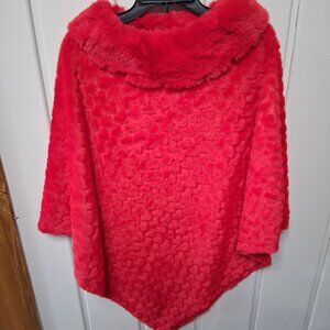 Faux Fur Heart Pattern Poncho One Size Fits All Red NWT